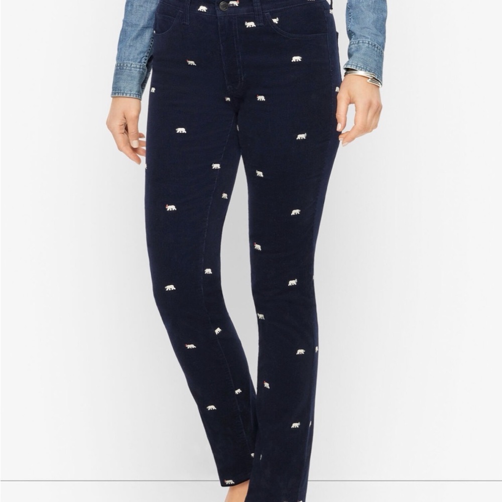 Talbots Corduroy Straight Leg Pant- Polar Embroidery Size 8P
